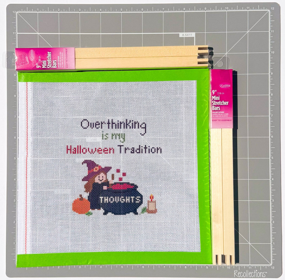 Overthinking Halloween Witch printed needlepoint canvas - NeedleLittleStitchCo