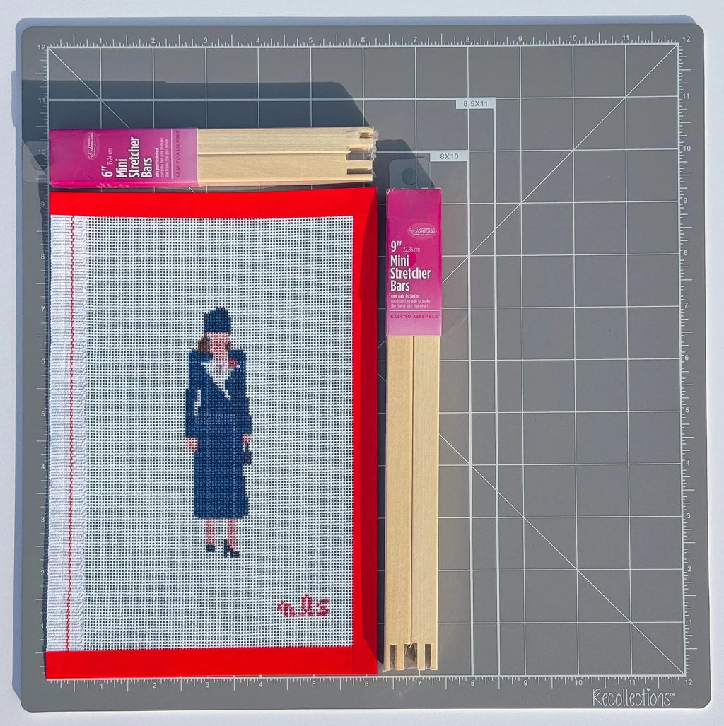 British Princess Kate in Navy Blue Suit printed needlepoint canvas - NeedleLittleStitchCo