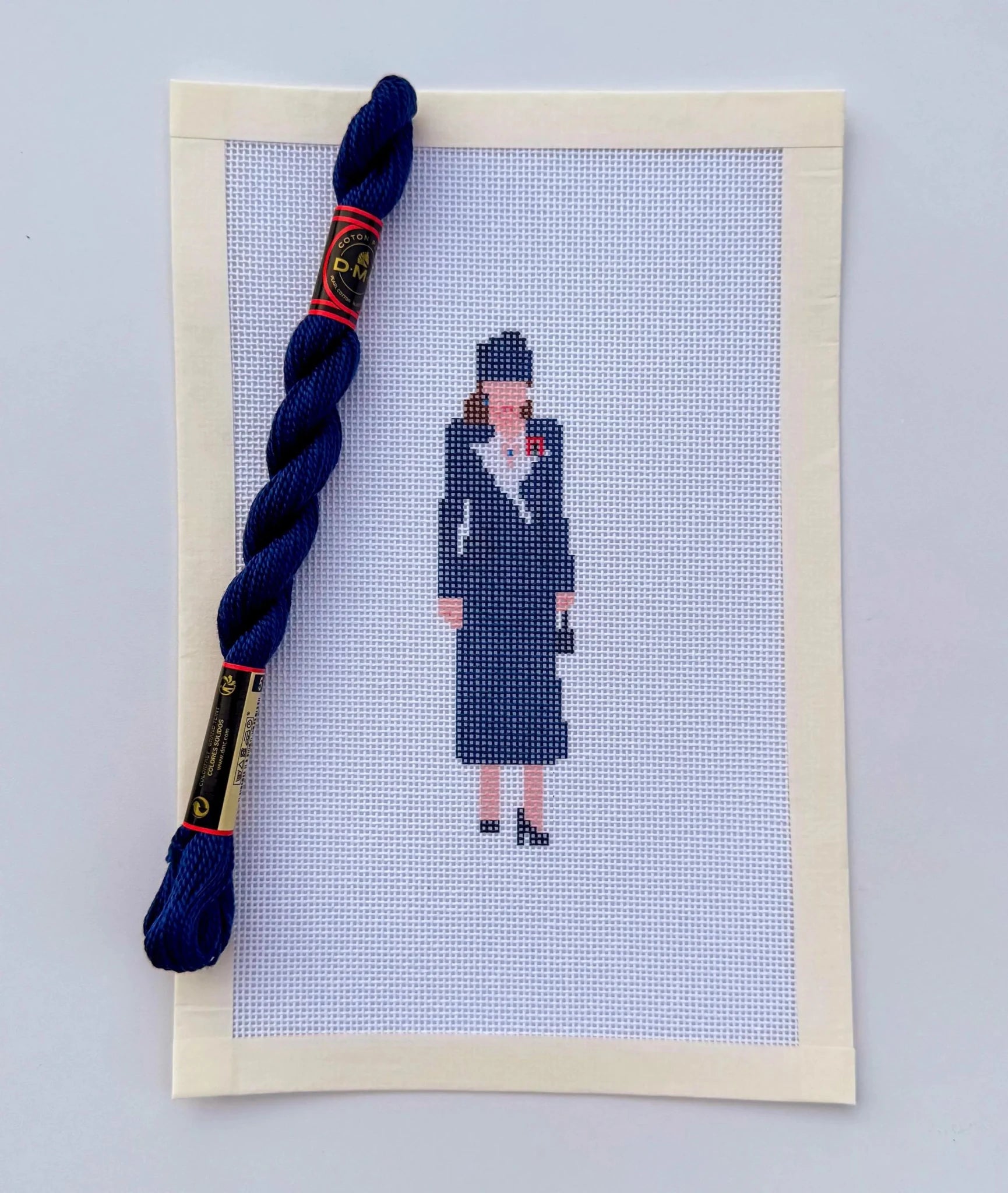 British Princess Kate in Navy Blue Suit printed needlepoint canvas - NeedleLittleStitchCo